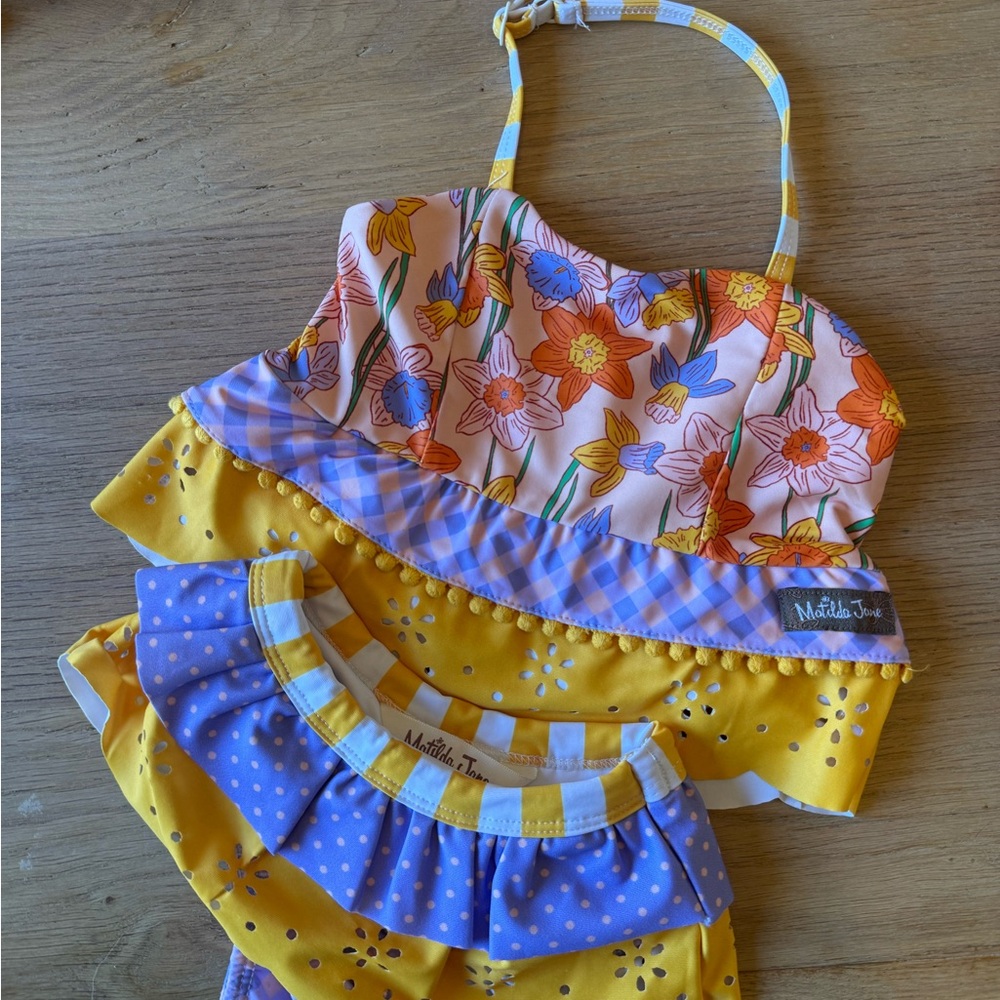 Matilda Jane Yellow Purple Floral Ruffled Kids Bikini